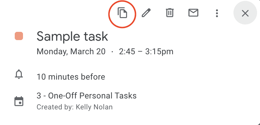 Icon that's added to Google Calendar calendar entry when Google Calendar Quick Duplicate Chrome extension is installed