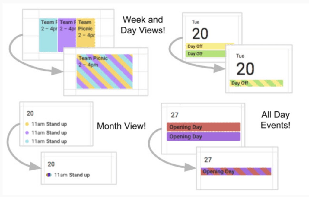 Image of how duplicate entries are merged using Event Merge for Google Calendar Chrome extension